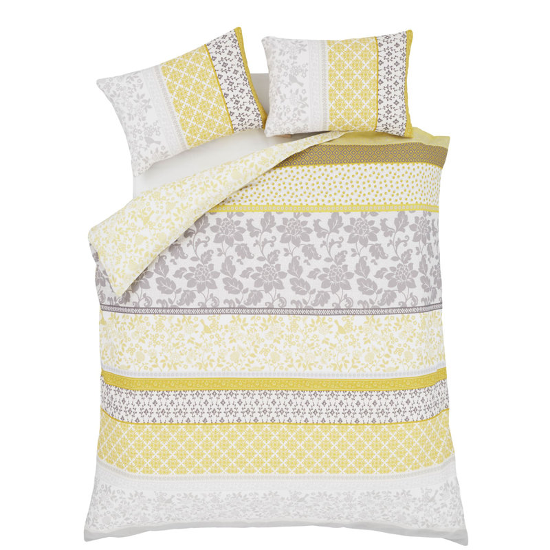 Oriental Birds Duvet Cover Set, Single Duvet Cover + 1 Standard Pillowcase, Yellow/Green/Grey