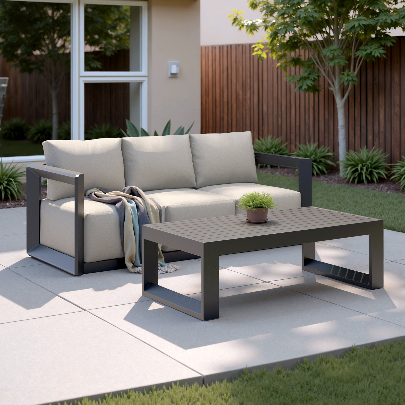 Corey 79" Aluminum Outdoor Sofa and 28" Coffee Table