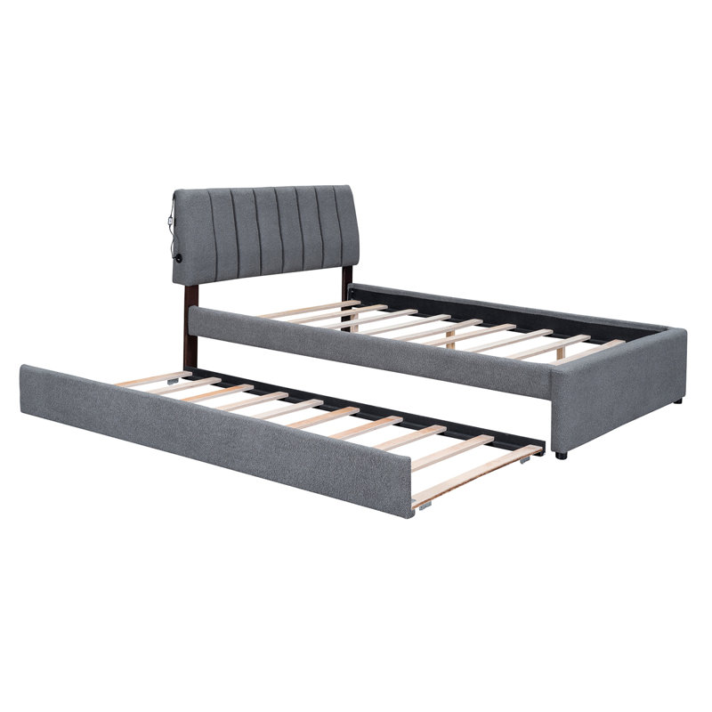 Lit plateforme tapissier Teddy, Gris, Double
