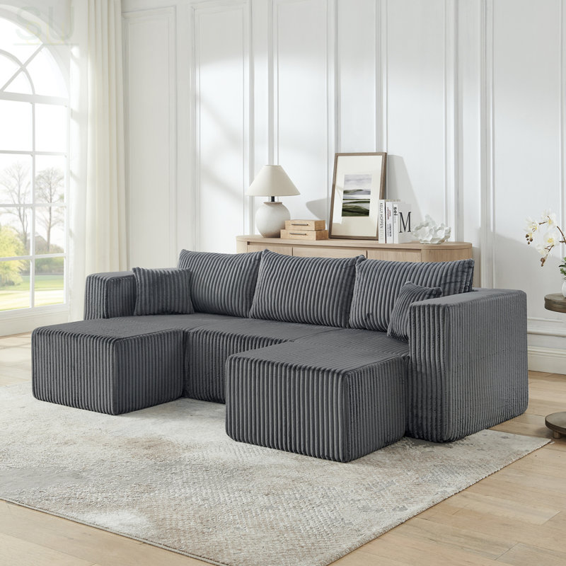 Canapé modulaire compact en velours côtelé compact avec un style minimaliste moderne, Gris