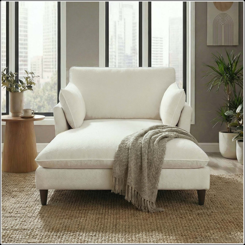 Canapé en chenille de 51,2 po avec coussins, Beige