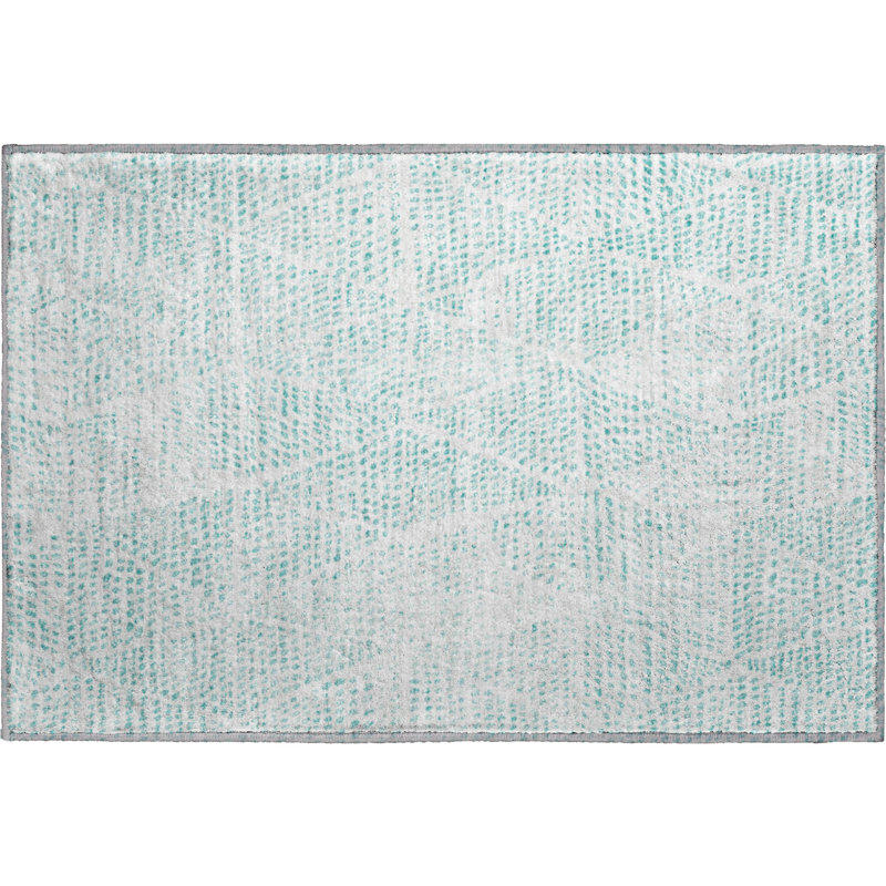 Premium Machine Washable Cerrito AMF591 Aqua Rug, Rectangle 1'8" x 2'6"