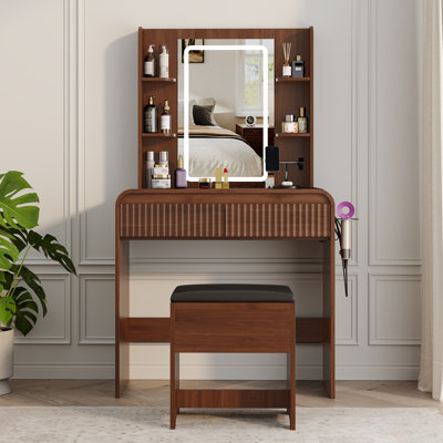 Vanity Set with LED Mirror,Charging Station&Drawers