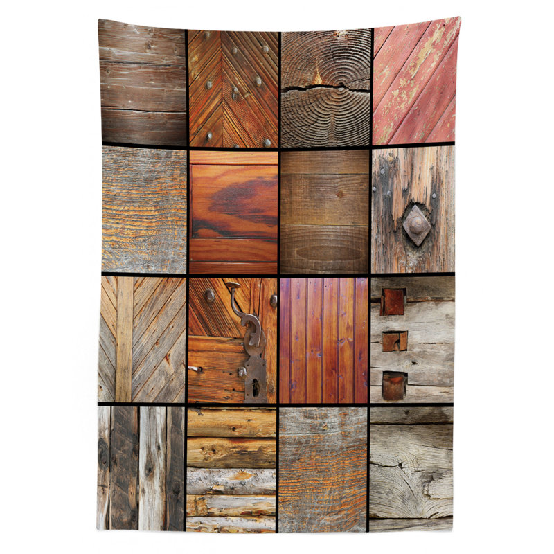 Assortment Of Different Wooden Architecture Elements Timber Door Key Print Tablecloth, 70" x 52"