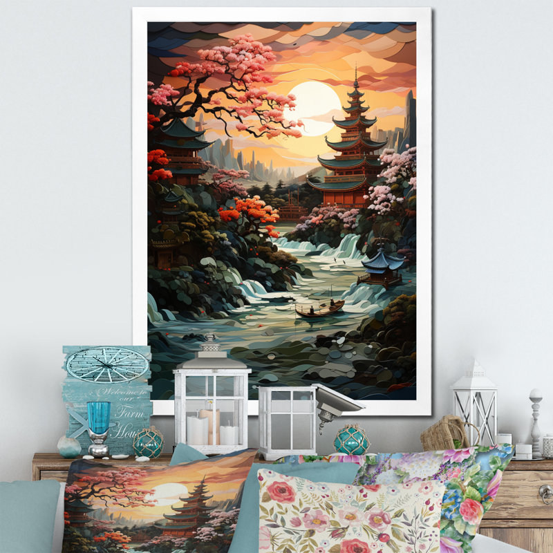 «Pohalski Asian Art Jade Palace Landscape I», reproduction sur toile, H 40 po x l 30 po x P 1,5 po, Cadre photo blanc