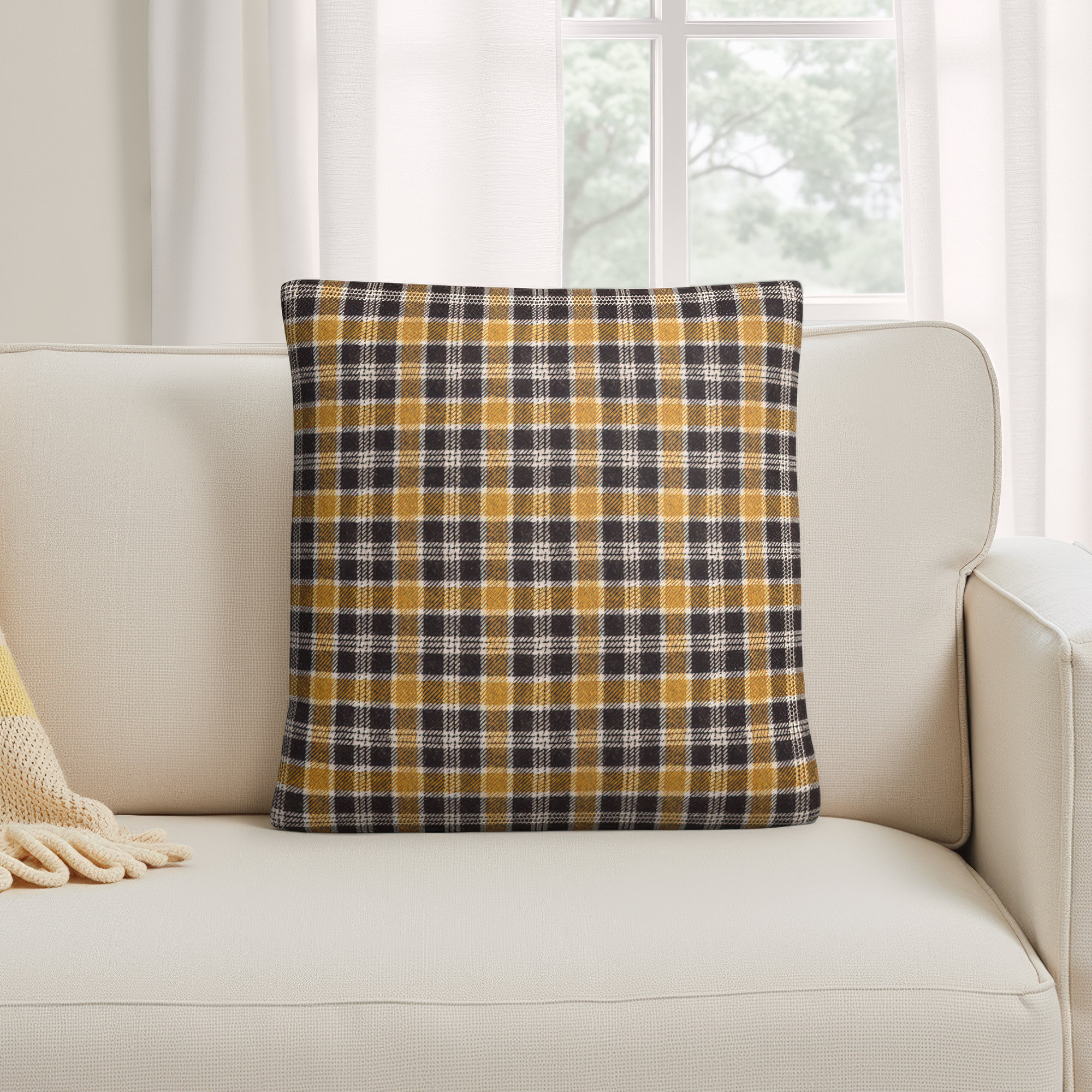 Waltman Plaid Throw Pillow, 22" x 22", Down
