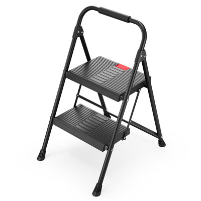 Échelle à 2 marches, escabeau pliant 800 lb avec pédales larges antidérapantes et main courante, échelle en métal