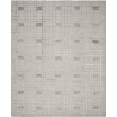 Tibetan Geometric Hand-Knotted Wool Grey Area Rug