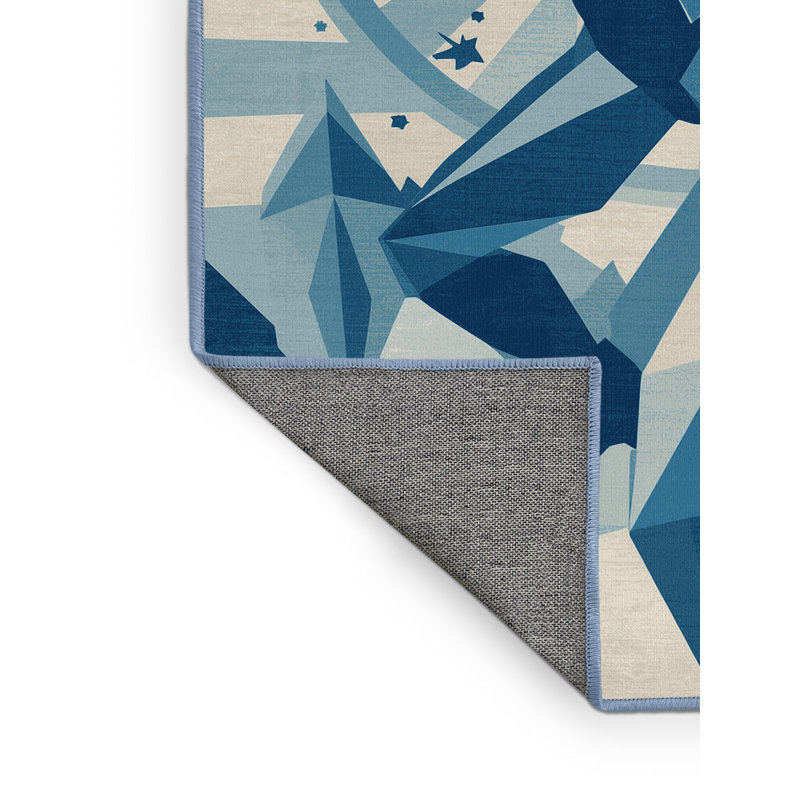 Machine Washable Pavle Global Inspired Geometric Rug in Blue – BabyBlue Binding, 5 x 7
