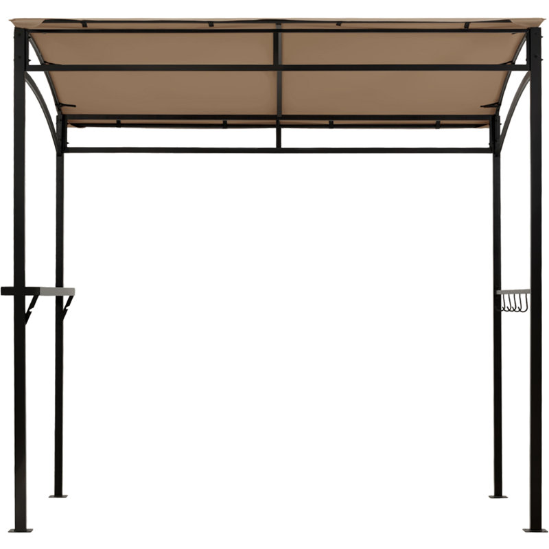 Outdoor 7 Feet Grill with Serving Shelf and Storage Hooks, Brown