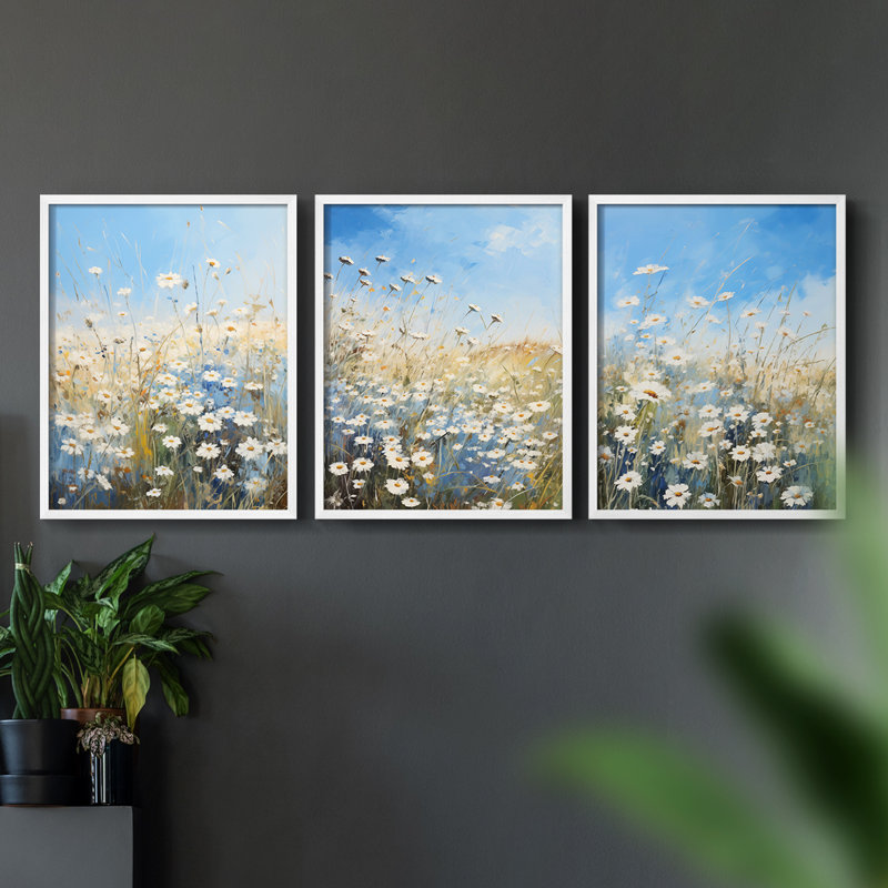 Étude florale, série VII - ensemble de 3 estampes giclées encadrées - prêt à être accroché, Blanc, H 20 po x l 48 po