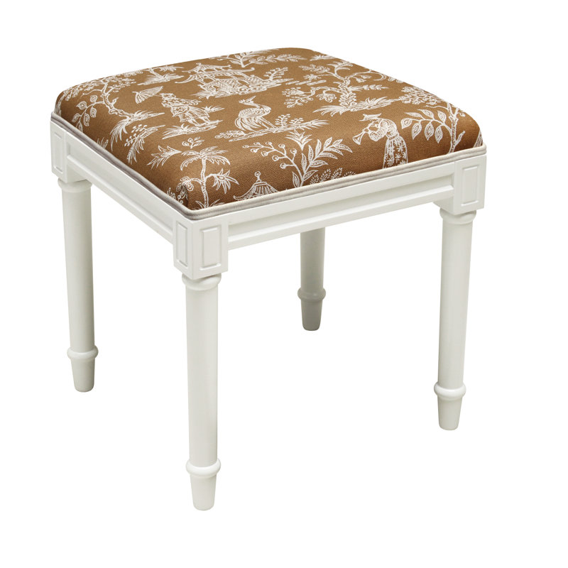 Tabouret de coiffeuse en lin Camillia Jade, Blanc cassé, Caramel