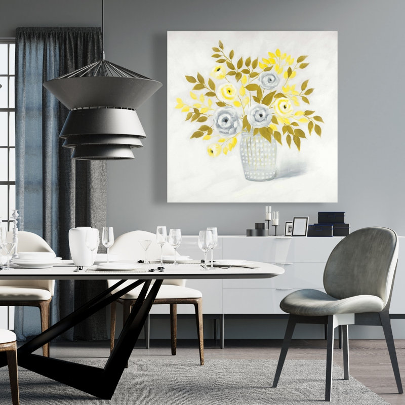 Fleurs bleues et jaunes dans un vase - Toile de chambre contemporaine