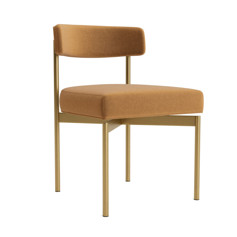 Remy Upholstered Dining Chair, Performance Velvet - Hazelnut, Brushed Brass