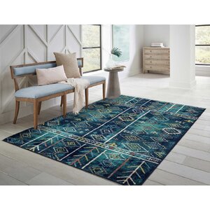 Abstract Wool Teal/Blue Indoor / Outdoor Area Rug