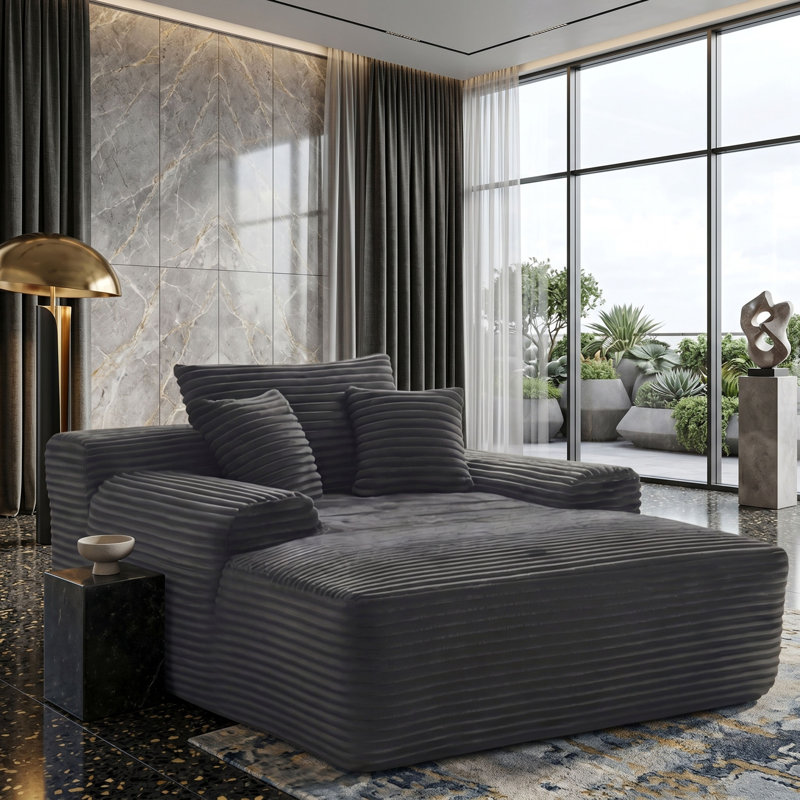 Chaise longue à rayures en velours côtelé convertible avec coussins décoratifs, Grey without Cup Hole