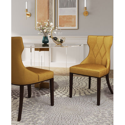 Reine Traditional Velvet Upholstered Beech Wood Side Chair in Antique Gold