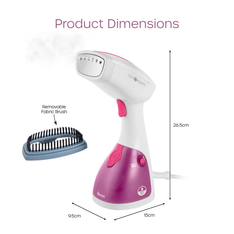 Swan SI12020N Handheld Garment Steamer, Lightweight, Removable Fabric Brush, Extra-Long 1.9m Power Cable, 1100W, 250ml Water Tank,White and Pink