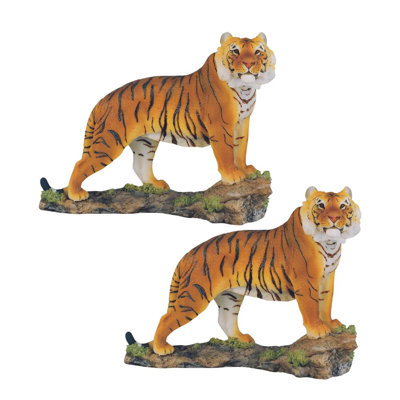 "2-PC Set" ICE ARMOR 6"H Orange Bengal Tiger Standing on Rock Wild Cat Animal Figurine Figurine Statue Ornament Home/Room Decor and Perfect Gift Ideas for House Warming, Holidays and Birthdays Great Collectible Addition