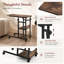 Table d'appoint de style industriel en forme de C avec roulettes, avec tablettes à trois niveaux et hauteur réglable; une table d'appoint mobile en brun.