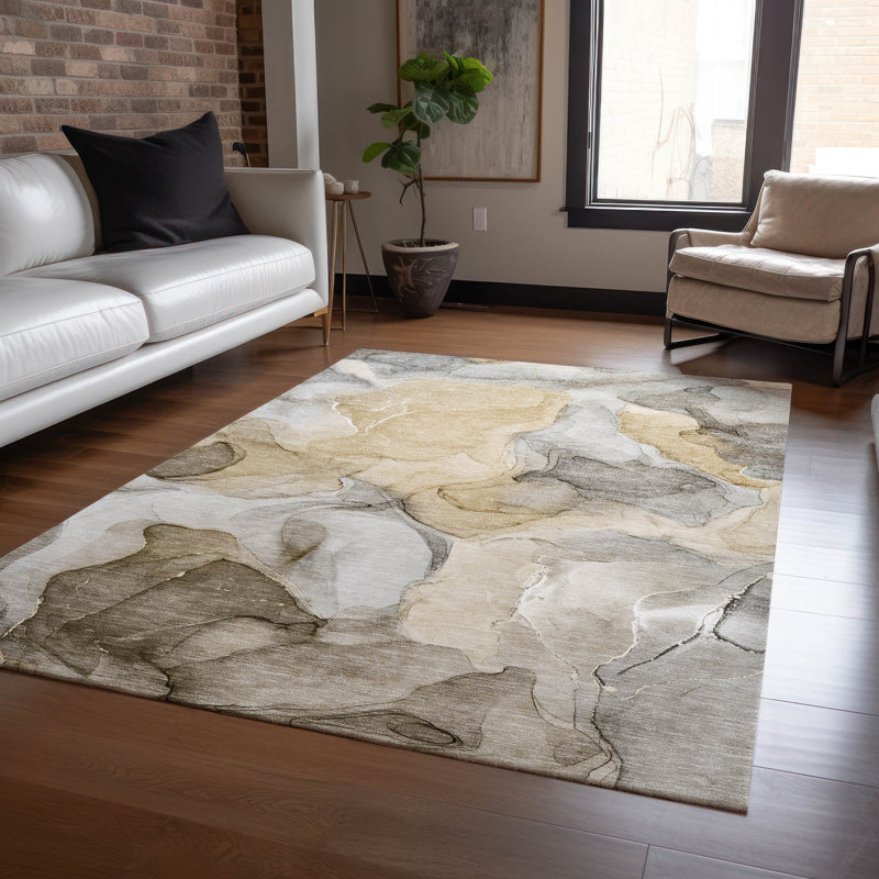 Alfonzo Washable Abstract Indoor / Outdoor Rug, Rectangle 10' x 14'