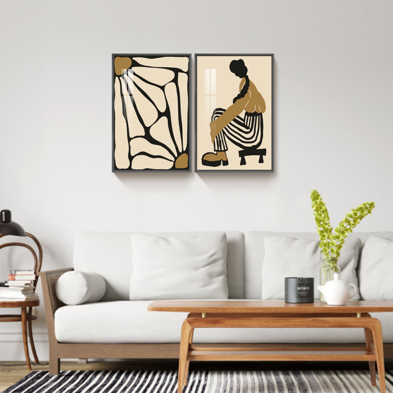 Boho Artwork, 2 pièces, H 24 po x l 32 po x P 1,34 po, Noir