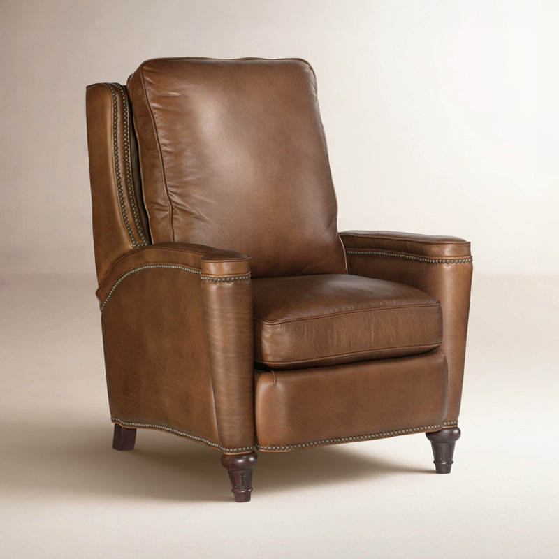 Rylea Power Recliner with Power Headrest, Brown Genuine Leather, Manual