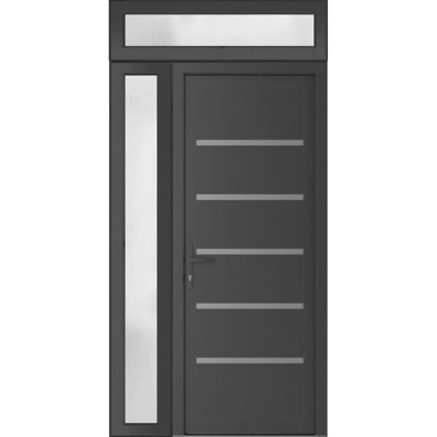 Porte en métal-plastique pré-suspendue à l'avant | Manux 8415 gris anthracite | Tablette latérale et supérieure Sidelite | Bureau Portes de garage commerciales et résidentielles 42 po x 94 po (l 30 + 12 po x H 80 + 14 po)