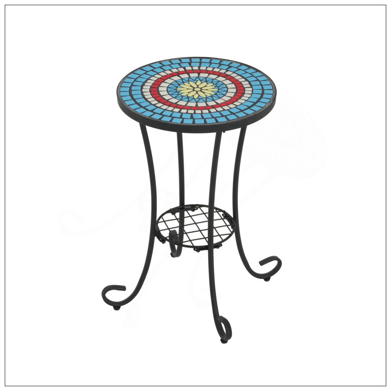 Patio Side Table With Shelf,Blue+Black