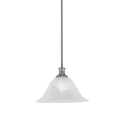 Stem Hung Pendant Shown With 14" White Alabaster Swirl Glass