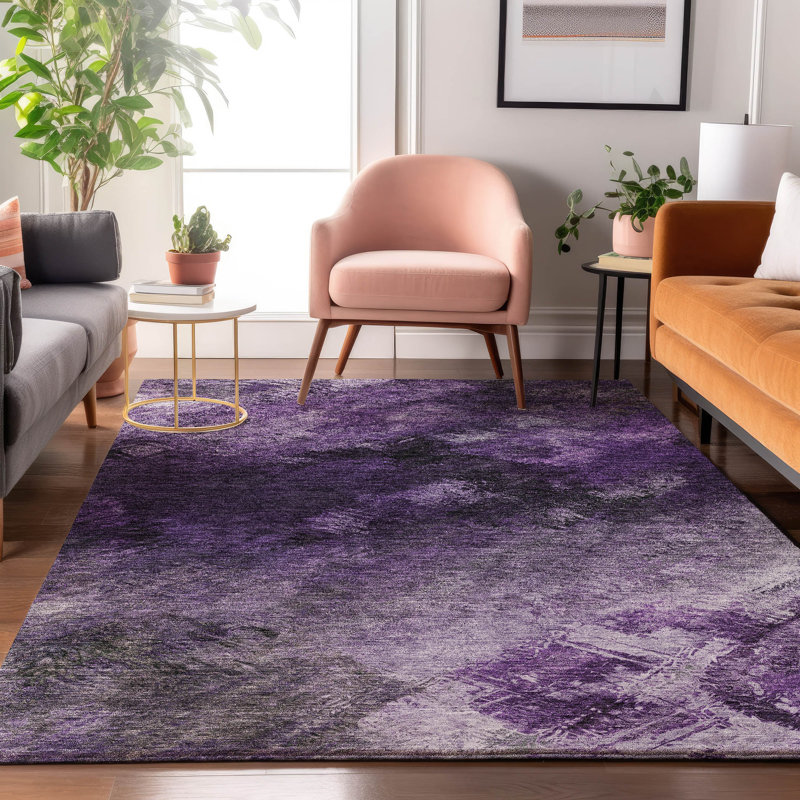 Tapis mauve Premium lavable à la machine Cerrito AMF590, Rectangulaire 8 pi x 10 pi