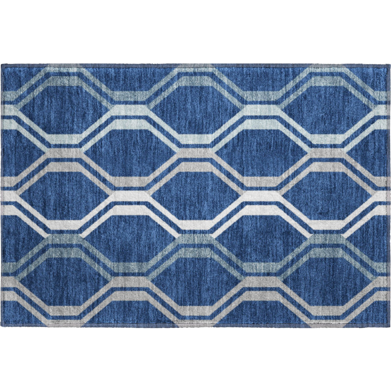 Tapis de qualité supérieure Mid-Century moderne lavable à la machine Premium Mayfield AMF2326, Marine, 1 pi 8 po x 2 pi 6 po