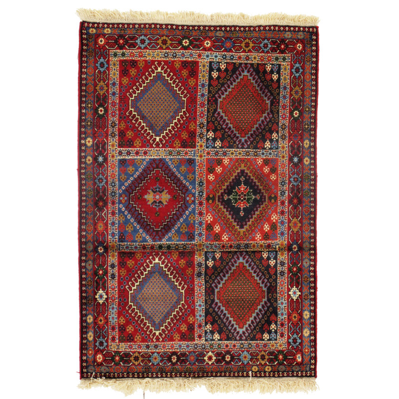 Tapis unique rouille / bleu / beige noué à la main 3 pi 3 po x 4 pi 11 po Persian