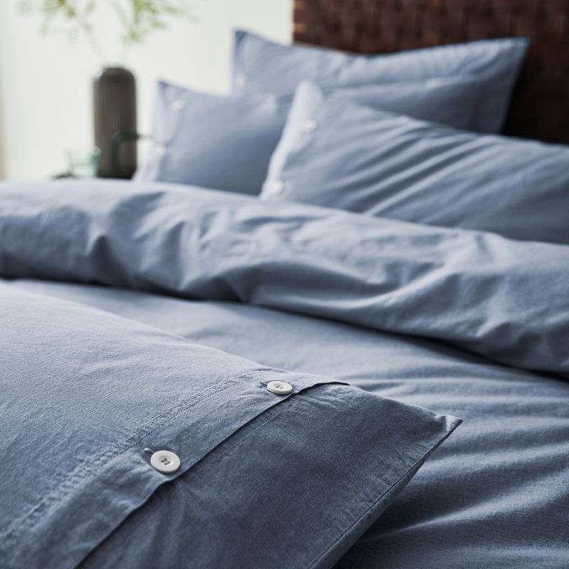Washed Texture 100% Cotton Duvet Cover Set, Double - 2 Standard Pillowcases, Blue