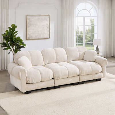 Canapé modulaire en chenille matelassé 3 places avec coussins décoratifs 104 po Fairmont