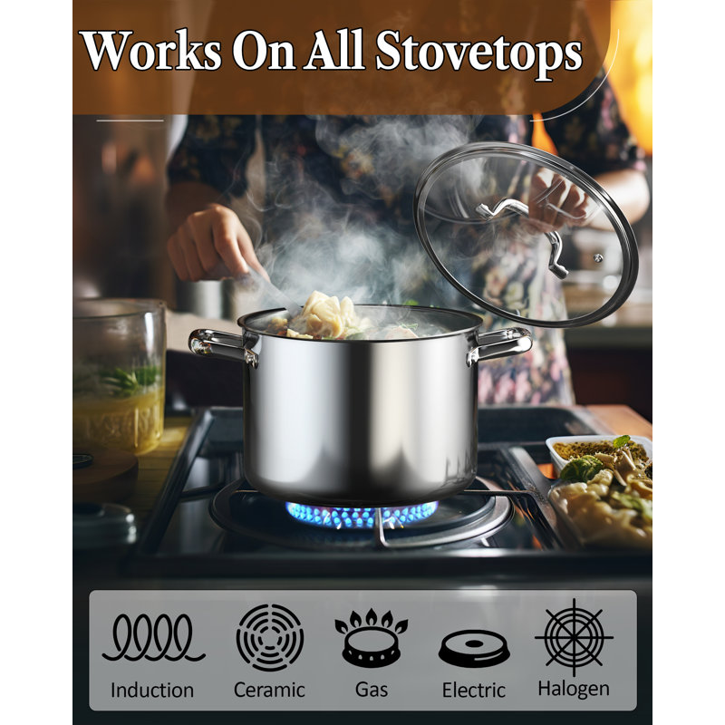 8-Quart Stainless Steel Tri-Ply Stockpot with Glass Lid