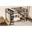 Structure de lit double pleine grandeur avec garde-robe, lit mezzanine en métal avec tablettes de rangement et panneau perforé, noir-396544264