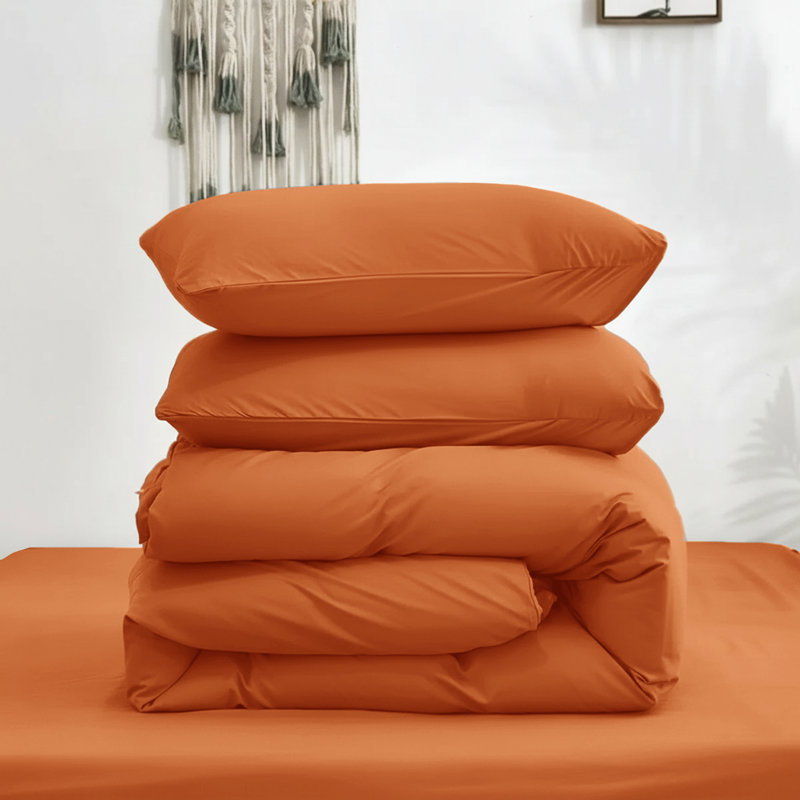 Plain Dyed Microfiber Duvet Cover Set with Pillowcases (3-Piece), Rust, King Duvet + 2 Additional Pieces