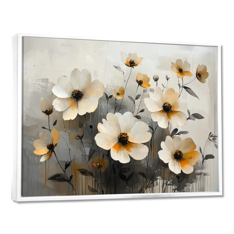 Jabri Golden Zinnias, H 30 po x l 40 po, Impression encadrée flottante, Blanc