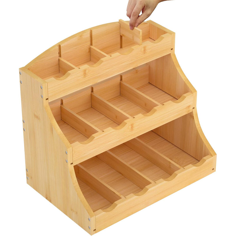 Organisateur de sachets de thé en bambou, organisateur de thé vertical à 3 niveaux, support à thé pour îlot de cuisine, café ou bureau