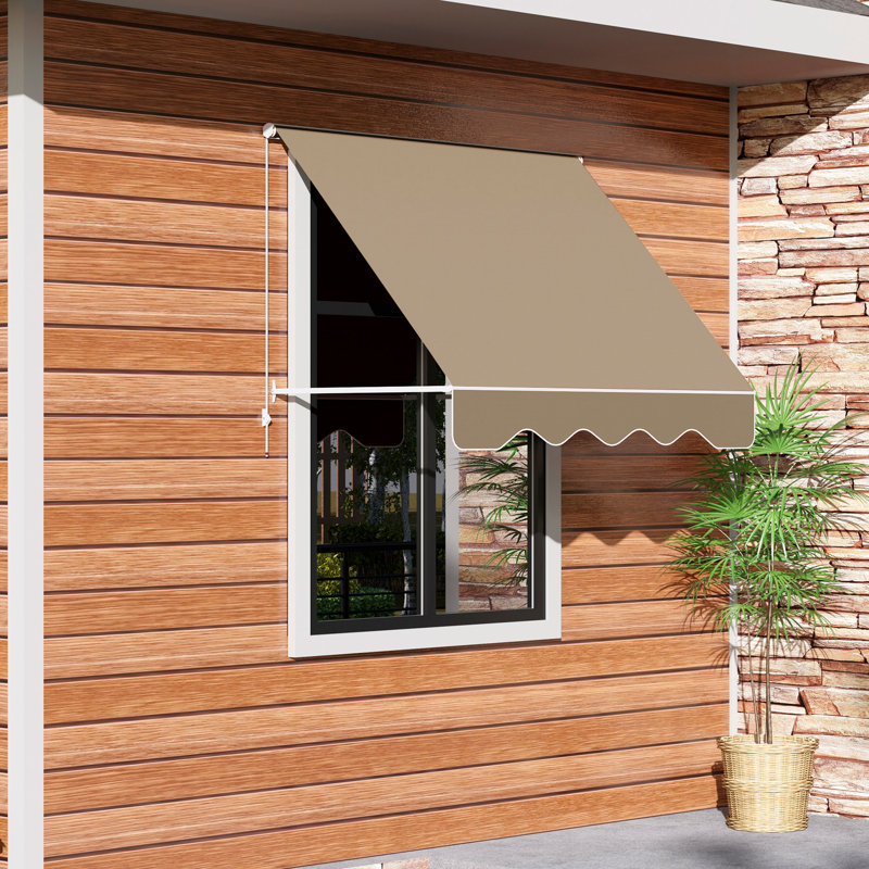 Parasol d'extérieur pour terrasse et balcon, auvent rétractable à bras articulé de 6 pi, résistance, aluminium robuste, auvent manuel blanc crème, protégé, crémeux