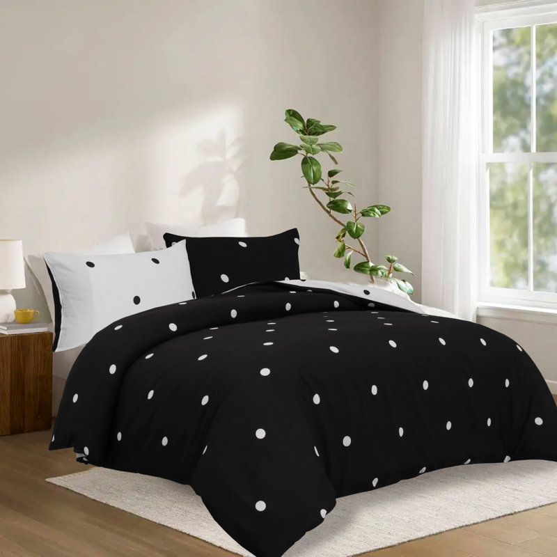 Kensington Microfiber Polka Dots Duvet Cover Set with Pillowcases Included, Double Duvet Cover + 2 Standard Pillowcases