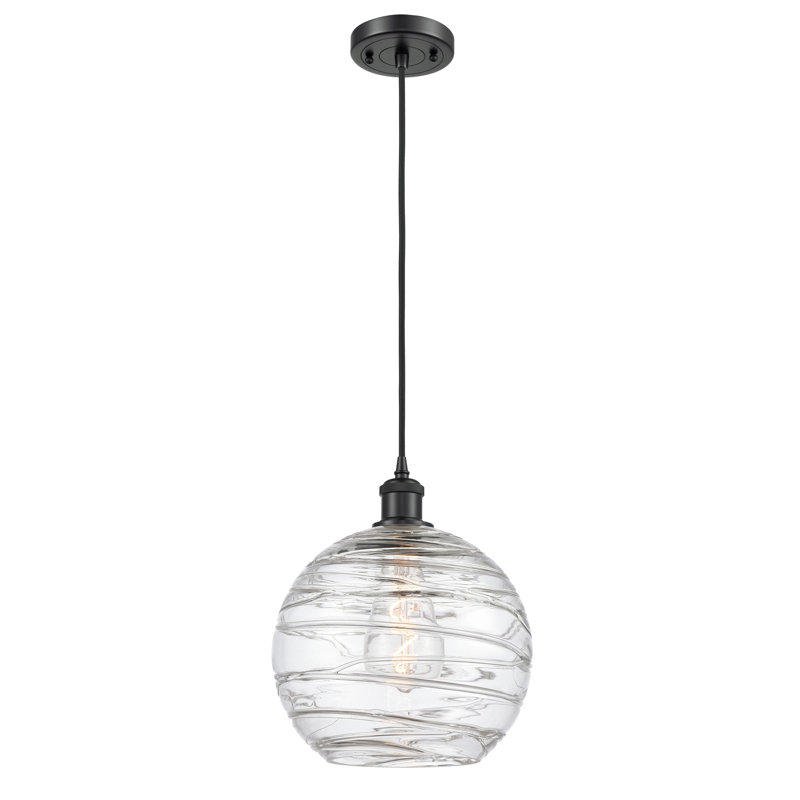 Luminaire suspendu en forme de globe à 1 lumière Mullins, H 133,75 po x l 10 po x P 10 po, Noir mat