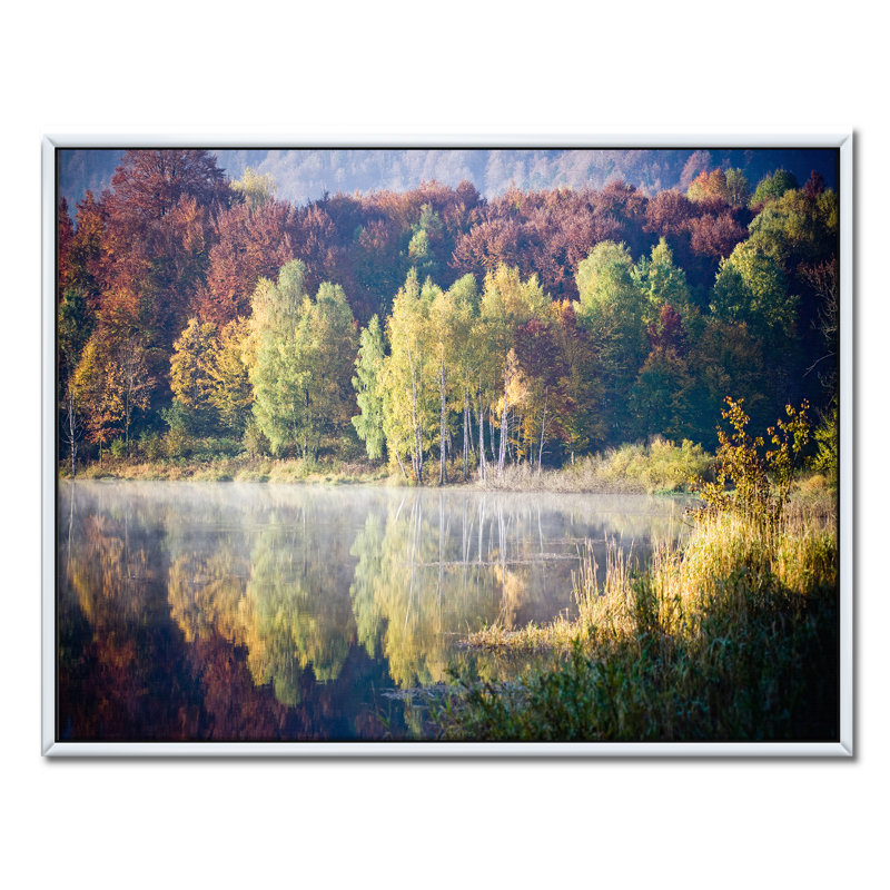 Couleurs d'automne au bord du lac - reproduction de photo sur toile, H 12 po x l 20 po x p 1 po, Toile blanche encadrée