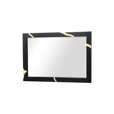 Goldie Dresser Mirror, Beveled Glass, Gold And Black Solid Wood, 35X52