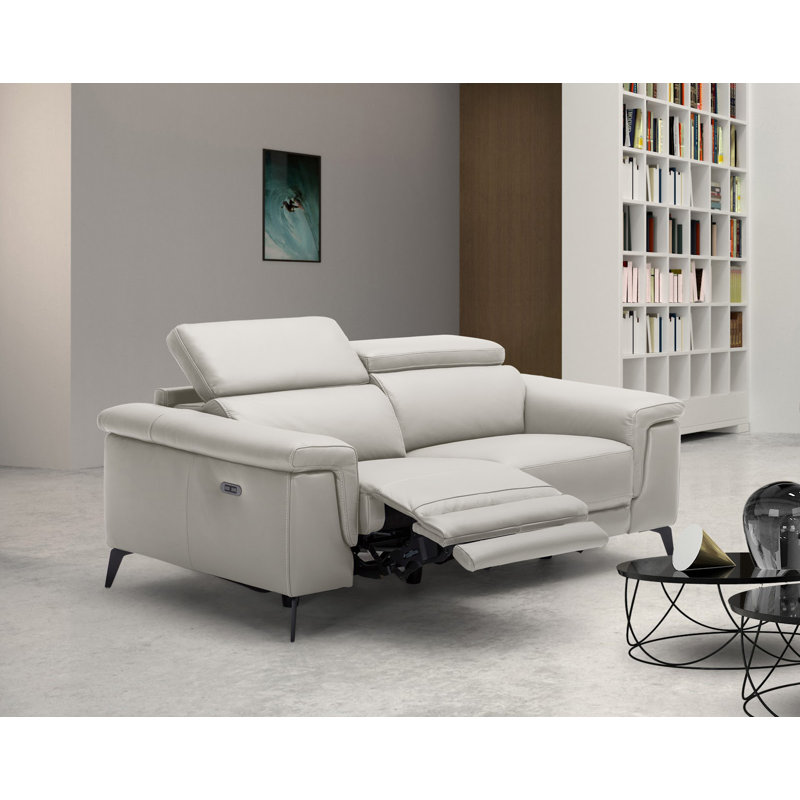 Canapé inclinable en cuir véritable Philippa, Gris fumée, H 39 po x l 84 po x P 40 po