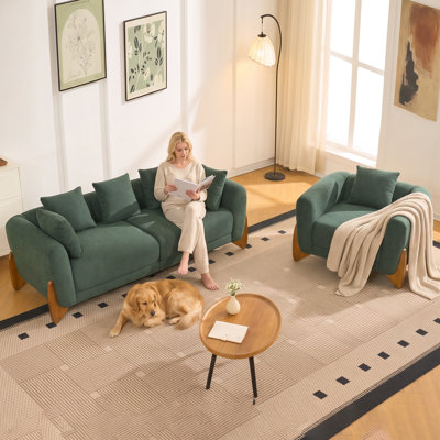 Canapé Cloud en bouclette vert, style moderne du milieu du siècle, 203 cm (80 pouces), assise profonde et capitonnée, coussins assortis, idéal pour chambre, bureau ou appartement.