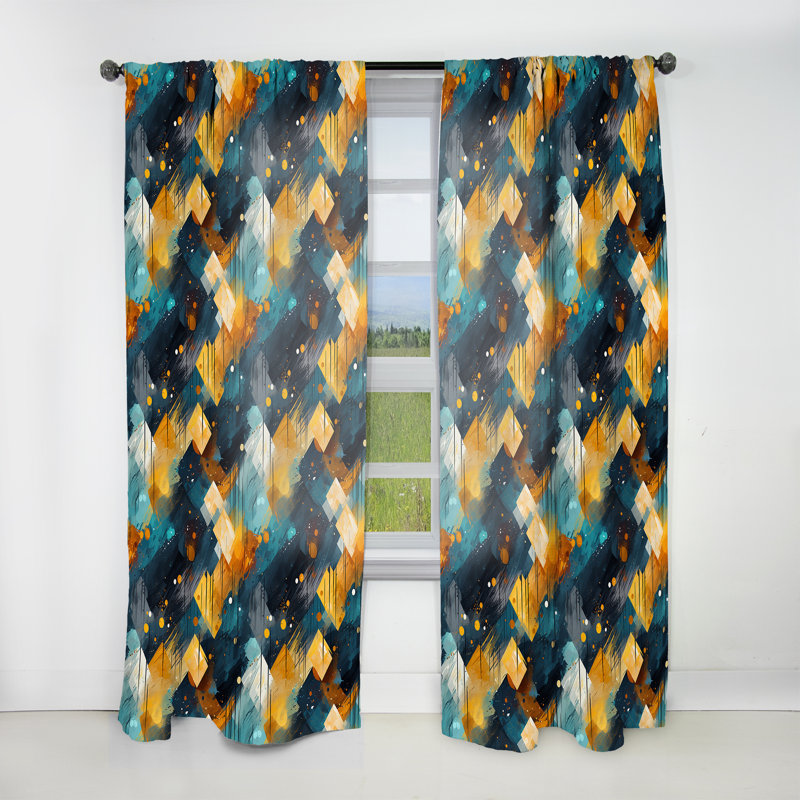 Constellation géométrique beige et bleu - Rideau moderne - Velours obscurcissant - 1 panneau, L 52 po x L 120 po