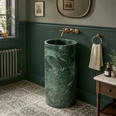 Natural Green Marble Pedestal Bathroom Sink