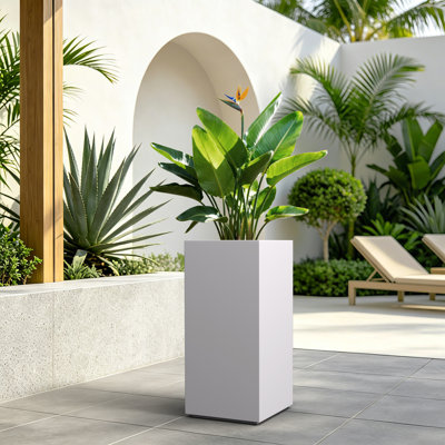 11" W x 23.5" H Medium Concrete Rectangular Flower Planter Indoor Outdoor Plant Pot with Drainage Holes, Cement